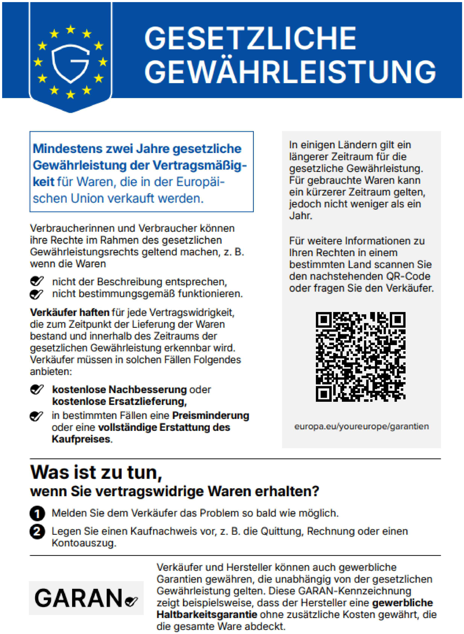 Mitteilung über das gesetzliche Gewährleistungsrecht